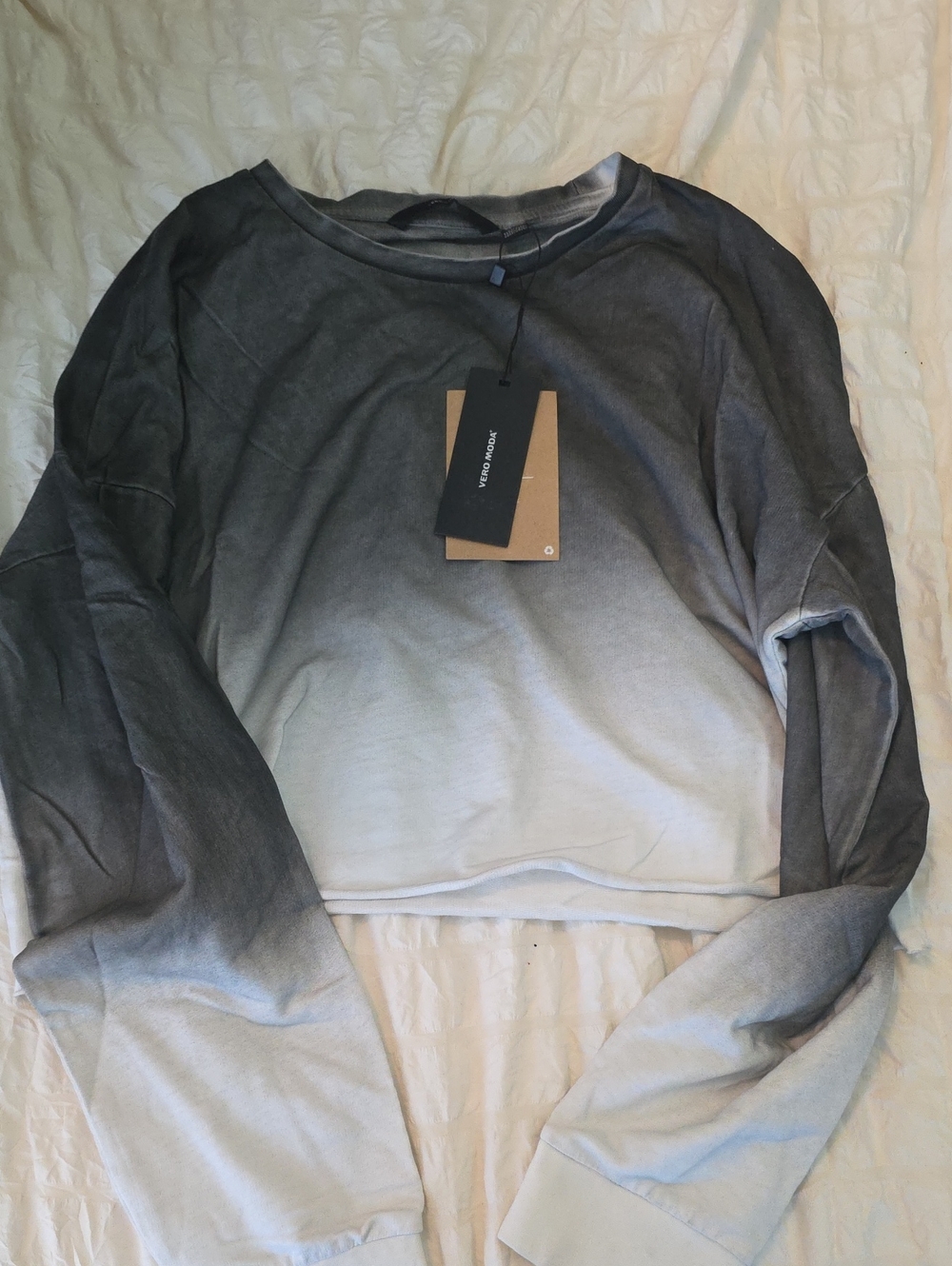 Vero Moda Washed Ombre Crop Sweatshirt - Gray to White